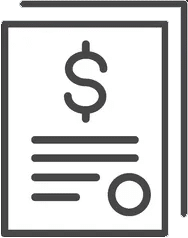 Dollar sign document with lines and circle, representing financial or billing information for dental services.