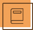 Closed book icon with brown outline on orange square background, representing dental records or patient documentation.