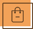 Shopping bag icon with handle on orange square background, dental practice branding element.