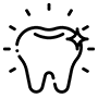 Bright tooth with radiating lines indicating cleanliness and dental health excellence.