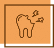 Cartoon tooth character sneezing or coughing with motion lines on orange background.