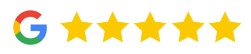 Google logo with five gold stars representing a five-star dental practice review rating.